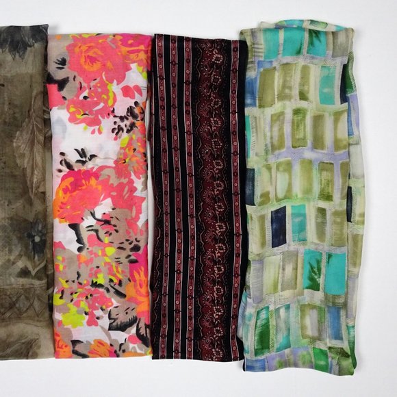 Lot of 6 Scarf Scarves Shawls Silk Polyester Blend Paisley Floral Ponytail Art - Picture 4 of 5